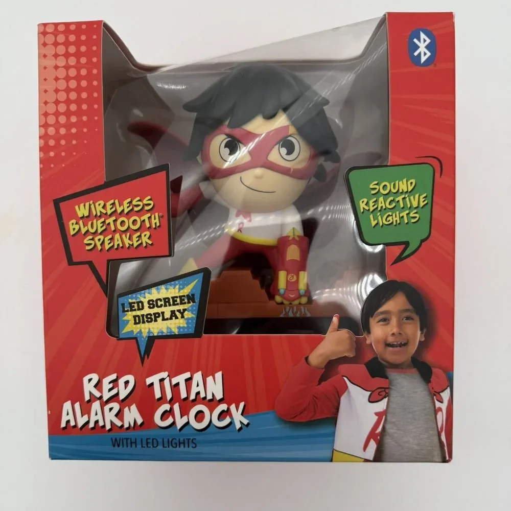 Ryan's World Kid's Alarm Clock with Bluetooth colors Speaker Red Titan Brand New
